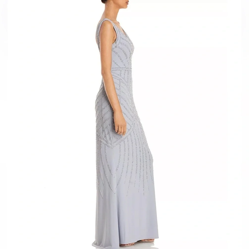 AQUA Embellished Column Gown - 100% Exclusive silver size 4 New - Picture 5 of 16